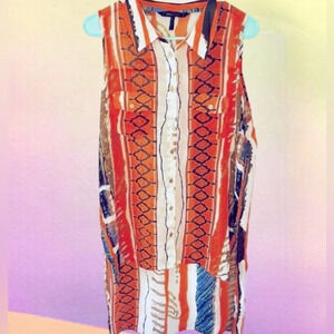 BCBGMaxAzria | Sheer Button Down Hi-Low Tunic Top | Medium